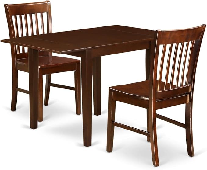East West Furniture NDNO3-MAH-W Norden 3 Piece Kitchen Set for Small Spaces Contains a Rectangle Table with Dropleaf and 2 Dining Room Chairs, 30x48 Inch, Mahogany - LeafyLoom