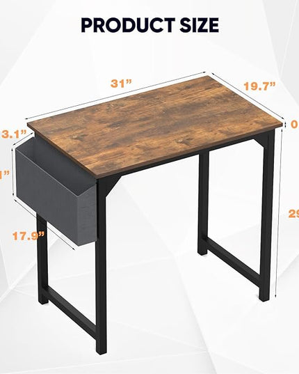 DUMOS 32 Inch Office Small Computer Desk Modern Simple Style Writing Study Work Table for Home Bedroom - Rustic Brown - LeafyLoom