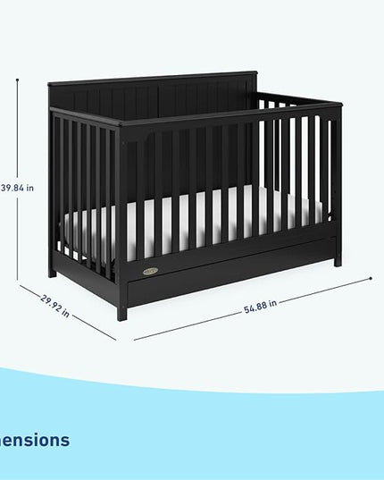 Graco Hadley 5-in-1 Convertible Crib with Drawer (Black) – Combo, Includes Full-Size Nursery Storage, Converts from Baby Crib to Toddler Bed, Daybed - LeafyLoom