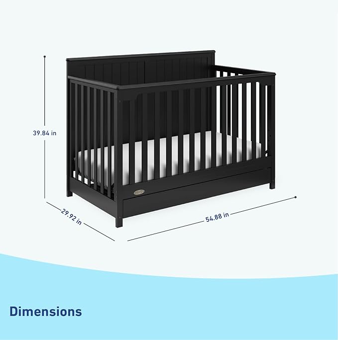 Graco Hadley 5-in-1 Convertible Crib with Drawer (Black) – Combo, Includes Full-Size Nursery Storage, Converts from Baby Crib to Toddler Bed, Daybed - LeafyLoom
