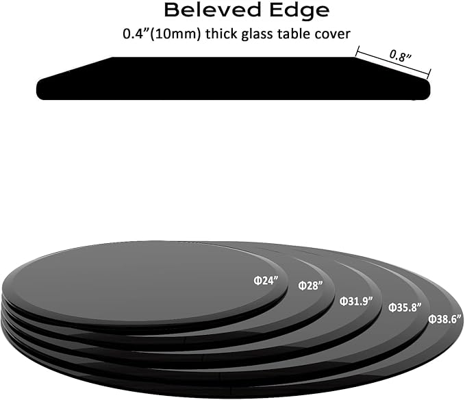 Round Tempered Glass Table Top, 24 Inch, Black - LeafyLoom