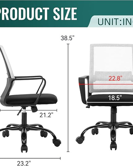 Home Office Chair Ergonomic Desk Chair Swivel Rolling Computer Chair Executive Lumbar Support Task Mesh Chair Adjustable Stool for Women Men (White) - LeafyLoom