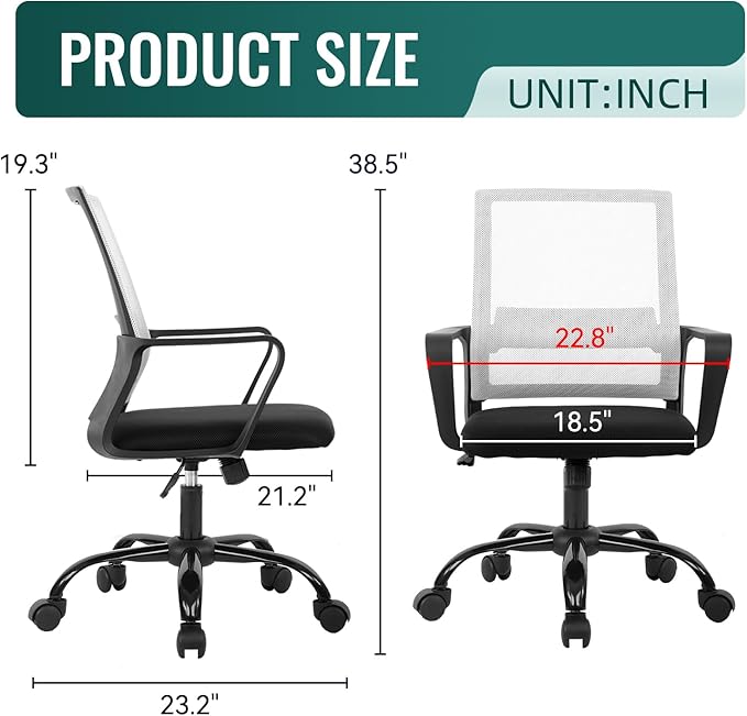 Home Office Chair Ergonomic Desk Chair Swivel Rolling Computer Chair Executive Lumbar Support Task Mesh Chair Adjustable Stool for Women Men (White) - LeafyLoom