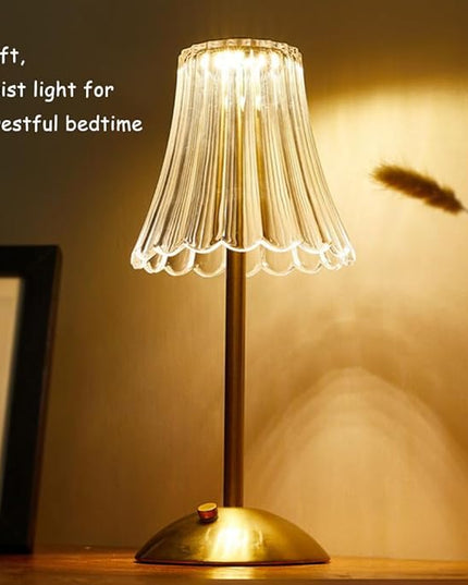 Portable Crystal Table Lamp,Cordless Metal Vintage Desk Lamp,3 Color Touch Control Rechargeable Lamp,3-Levels Brightness Room Decor Desk Lamp,Living Room,Kitchen,Dining Room Lamp (Gold-3) - LeafyLoom