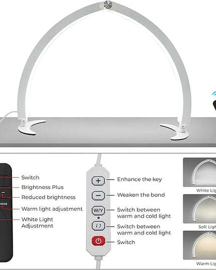Adjustable Half Moon Light for Nail Desk, Professional LED Light Nail Lash Tech Lighting for Manicure, Pedicure, Tattoo, Lash Work, Manicure Light, Lash Light for Table White - LeafyLoom