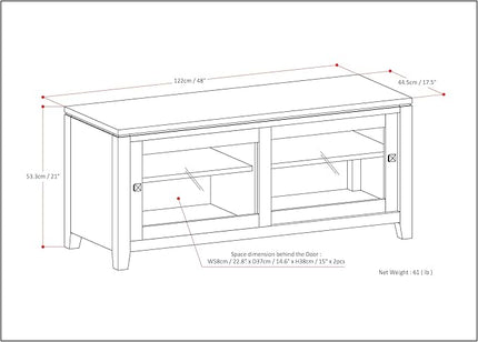SIMPLIHOME Cosmopolitan SOLID WOOD 48 Inch Wide Contemporary TV Media Stand in Farmhouse Grey for TVs up to 55 Inches, For the Living Room and Entertainment Center - LeafyLoom