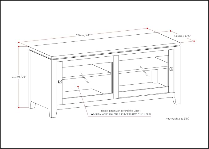 SIMPLIHOME Cosmopolitan SOLID WOOD Universal TV Media Stand, 48 inch Wide, Contemporary, Living Room Entertainment Center, Storage Cabinet, for Flat Screen TVs up to 55 inches in Mahogany Brown - LeafyLoom