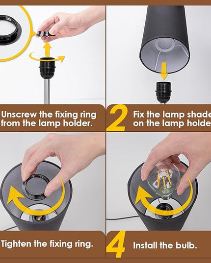 Bedside Lamp with USB Port - Touch Control Table Lamp for Bedroom Wood 3 Way Dimmable Nightstand Lamp with Round Black Shade for Living Room, Dorm, Home Office (LED Bulb Included) (Blacl2) - LeafyLoom