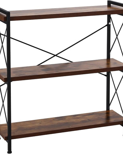 Small Shelf Industrial Bookshelf,3-Tier Wood Short Book Shelf Office Shelves with Metal Frame,Rustic Bookshelves Open Shelf Bookcase for Bedroom,Living Room,Office Home(Berry Brown) - LeafyLoom