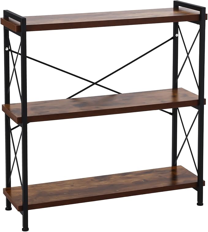 Small Shelf Industrial Bookshelf,3-Tier Wood Short Book Shelf Office Shelves with Metal Frame,Rustic Bookshelves Open Shelf Bookcase for Bedroom,Living Room,Office Home(Berry Brown) - LeafyLoom