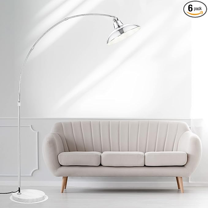 Modern 77" Arc Floor Lamp - Adjustable Sliver Standing Lamp for Living Room, Rotatable Arch Metal Pole Task Lamp Over The Couch, Adjustable Tall Lamp for Bedroom Office Home Brushed Nickel - LeafyLoom