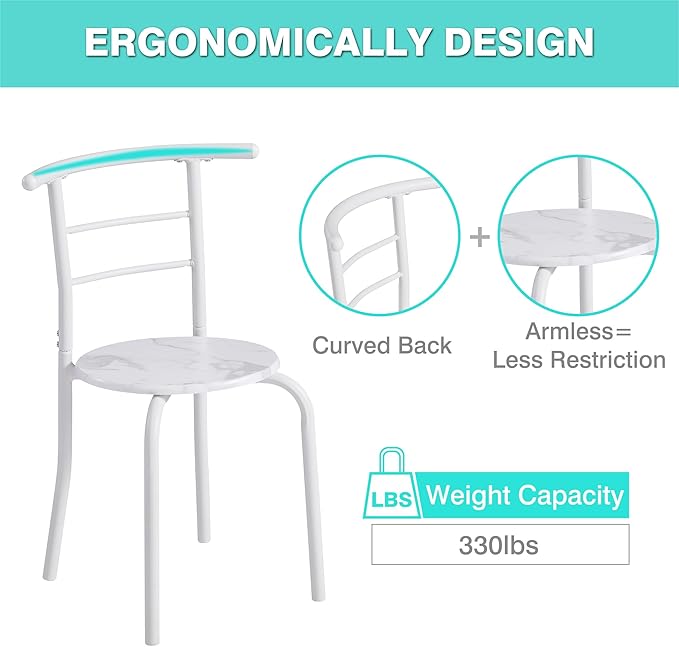 VECELO 3-Piece Dining Table Set for Kitchen Breakfast Nook, Faux Marbled Oval Tabletop and Metal Frame with Built-in Wine Rack, for Small Spaces, 31.5", White - LeafyLoom