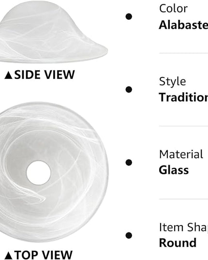 Antique Glass Lamp Shade for Floor lamp, Alabaster Torchiere Lamp Shade Replacement, Floor Lamp Replacement Parts (White Alabaster, 12'') - LeafyLoom
