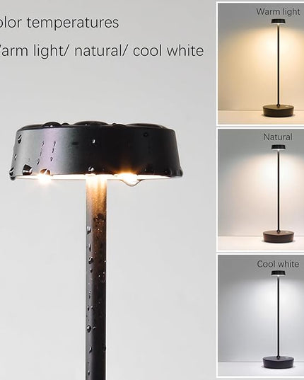 Cordless Table Lamp Rechargeable Outdoor Waterproof Portable Battery Operated LED Table Light - for Home Restaurant Desk Bar Patio Kitchen Dinning Party (Black) - LeafyLoom