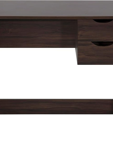 Home Office Computer Desk, 35.4" Study Writing Table, with 2 Storage Drawers, Mid Century Modern Teen Student Table for Small Spaces, Walnut - LeafyLoom