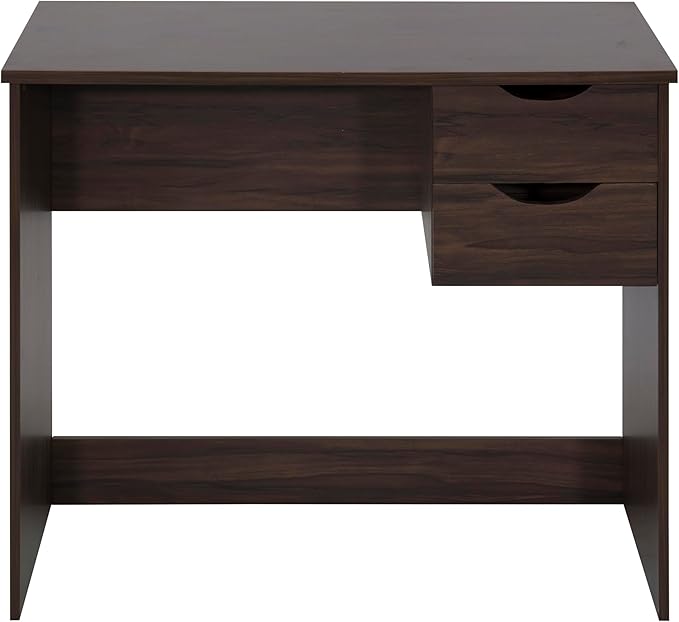 Home Office Computer Desk, 35.4" Study Writing Table, with 2 Storage Drawers, Mid Century Modern Teen Student Table for Small Spaces, Walnut - LeafyLoom