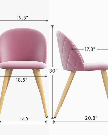 Accent Living Room Chairs - Pink Velvet Dining Chairs Set of 2, Vanity Armless Chair for Makeup Room, Bedrooms, Kitchen, Upholstered Side Chairs with Wooden-Like Legs - LeafyLoom