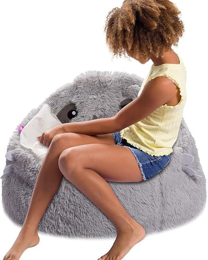 Posh Creations Cute Soft and Comfy Bean Bag Chair for Kids, Animal - Grey Sloth - LeafyLoom
