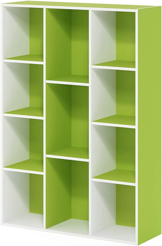 FURINNO 11107WH-GR 7 Reversible, 11-Cube, White Green - LeafyLoom