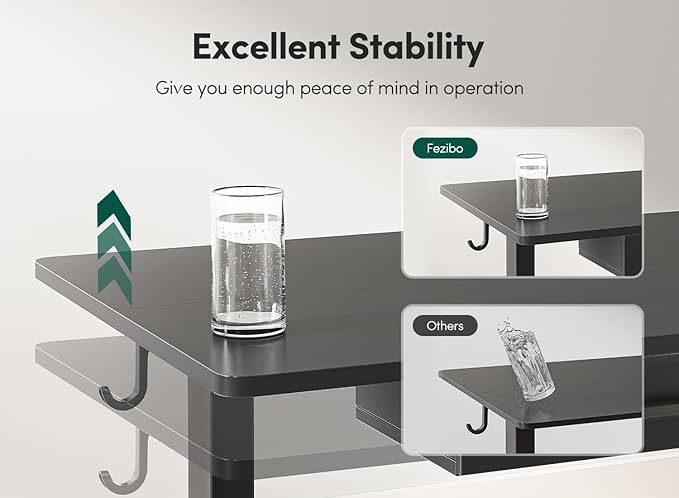 FEZIBO Adjustable Height Electric Standing Desk with Double Drawer, 48 x 24 Inches Stand Up Home Office Desk with Splice Tabletop, Black Frame/Black Top - LeafyLoom