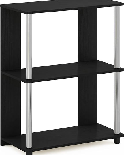 Furinno Jaya Simple Design 3-Tier Bookcase/Bookshelf/Display Rack with Stainless Steel Tubes, Americano - LeafyLoom