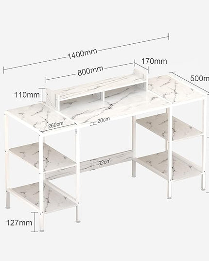 Computer Desk - 55 Inch Home Office Desk with Storage, Gaming Desk with Monitor Stand, Modern Simple Study Table, Adjustable Storage Space, White - LeafyLoom