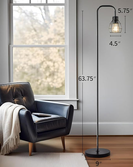 Oneach 63.75" Industrial Floor Lamp Modern Black Floor Lamp with Footswitch Metal Reading Tall Pole Light with 4W LED Bulb Standing Tall Lamp for Living Room Bedroom Office E26 Base - LeafyLoom