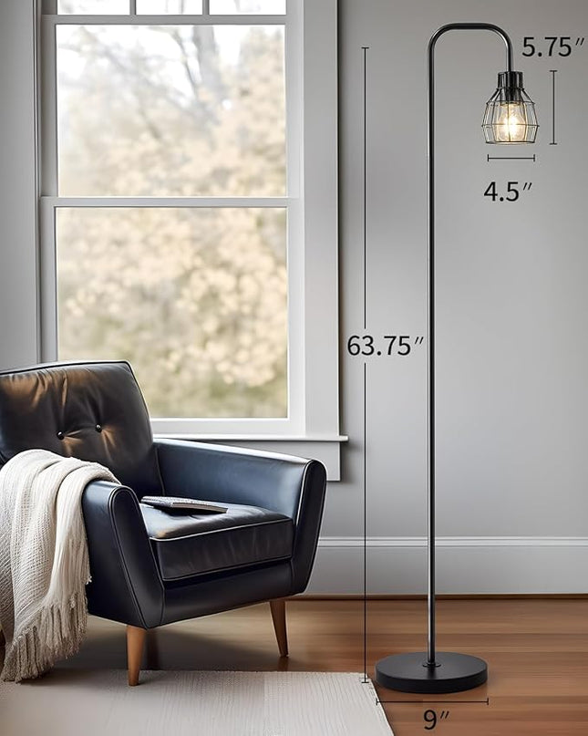 Oneach 63.75" Industrial Floor Lamp Modern Black Floor Lamp with Footswitch Metal Reading Tall Pole Light with 4W LED Bulb Standing Tall Lamp for Living Room Bedroom Office E26 Base - LeafyLoom