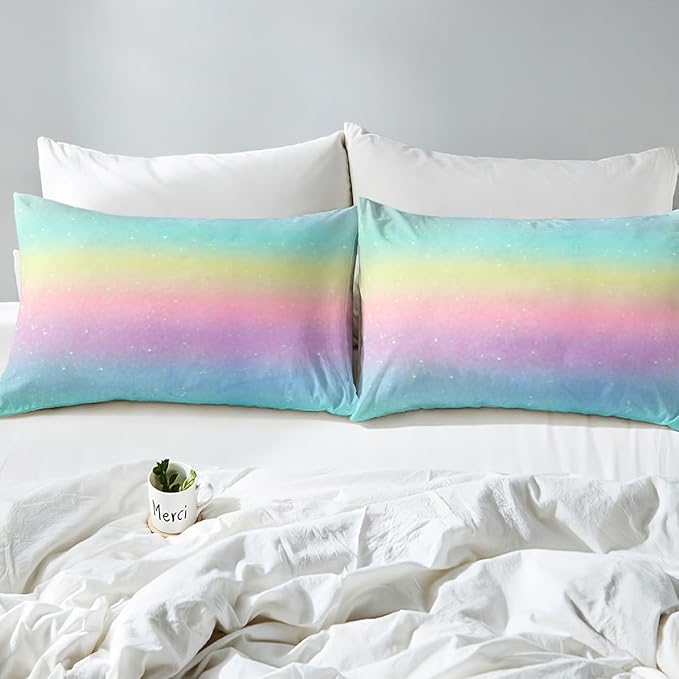 Rainbow Comforter Set Tie Dye Pastel Twin Beddings for Girls Galaxy Glitter Bedding Comforter Sets for Boys Kids Women Bedroom Decor, Girly Gradient Star Sky Ombre Duvet Insert, Pink Blue Yellow - LeafyLoom
