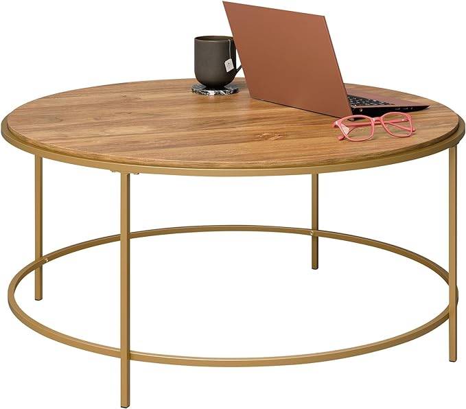 Sauder International Lux Coffee Table, L: 35.98" x W: 35.98" x H: 16.69", Sindoori Mango - LeafyLoom