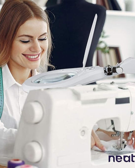 Neatfi Elite XL HD Bifocals Super LED Magnifying Lamp with Clamp, Glass Lens, 6500K, Glare-Free, Nonpolar Dimming (6 Inch Lens, White) - LeafyLoom