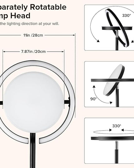 FIMEI Floor Lamp, Sky Modern Bright Standing Lamp with Rotatable Outer Ring Light, 3 Color Temperature and Stepless Dimming, Remote/Touch Independent Control for Living Room Bed Room Office, Black - LeafyLoom