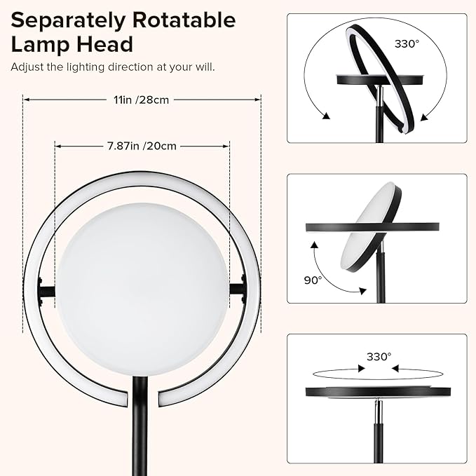FIMEI Floor Lamp, Sky Modern Bright Standing Lamp with Rotatable Outer Ring Light, 3 Color Temperature and Stepless Dimming, Remote/Touch Independent Control for Living Room Bed Room Office, Black - LeafyLoom