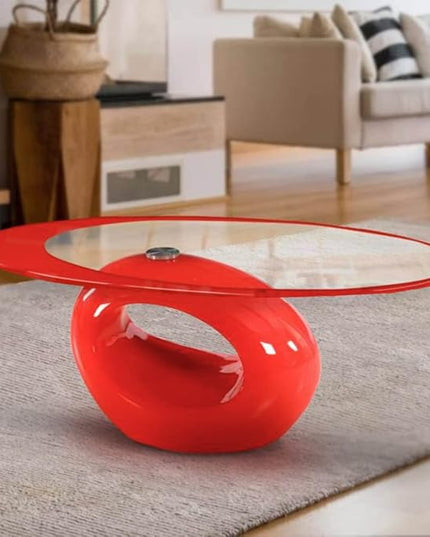 Fab Glass and Mirror CTR-FAB30000 Oval Glass Coffee Table, 43.5 in x 25.5 in x 16 in, Red - LeafyLoom