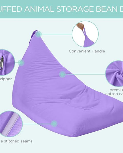 Aubliss Stuffed Animal Storage Bean Bag Chairs Cover, 50"x 35" Extra Large Velvet Bean Bags Chair for Kids & Adults, Ultra Soft Zipper Beanbag Toy Storage for Boys Girls -Purple - LeafyLoom