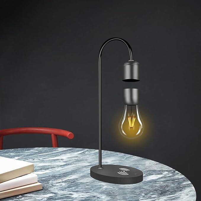 Magnetic Levitating Lamp with Wireless Phone Charger Floating Levitation Light Bulb Magnetic Table LED Night Light Bedroom Home Decoration Family Christmas Gift - LeafyLoom