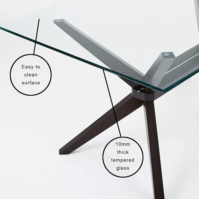 Uptown Club Glass Dining Table with Versatile Rectangular Designs, Tempered Surfaces, and Sturdy Bases for Modern Homes, Seats 4 to 8 People, Elegant Statement Piece, 63" x 36" Espresso - LeafyLoom