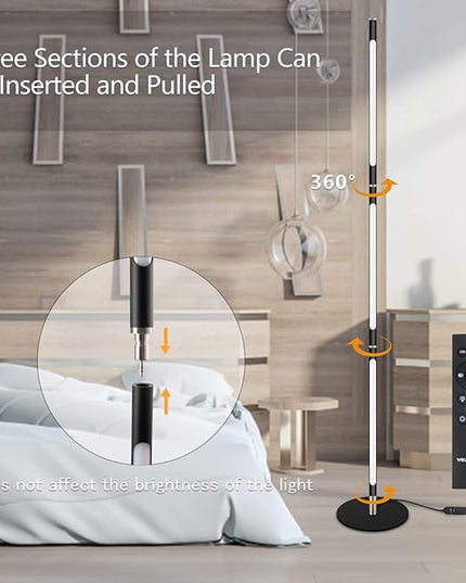 Modern Foor Lamp, Corner Lamp, Floor Lamp with Three Light Source, Led Floor Lamp with Remote & Touch Control, Black Standing Lamp for Bedroom, Livingroom, Ofiice - LeafyLoom