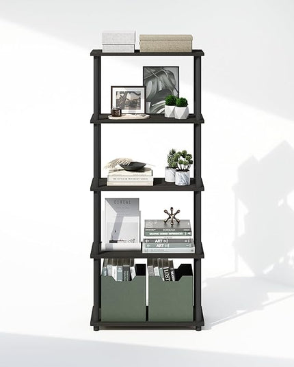 Furinno Turn-N-Tube 5-Tier Multipurpose Compact Display Rack, Shelving Unit, Bookcase, Espresso/Black - LeafyLoom