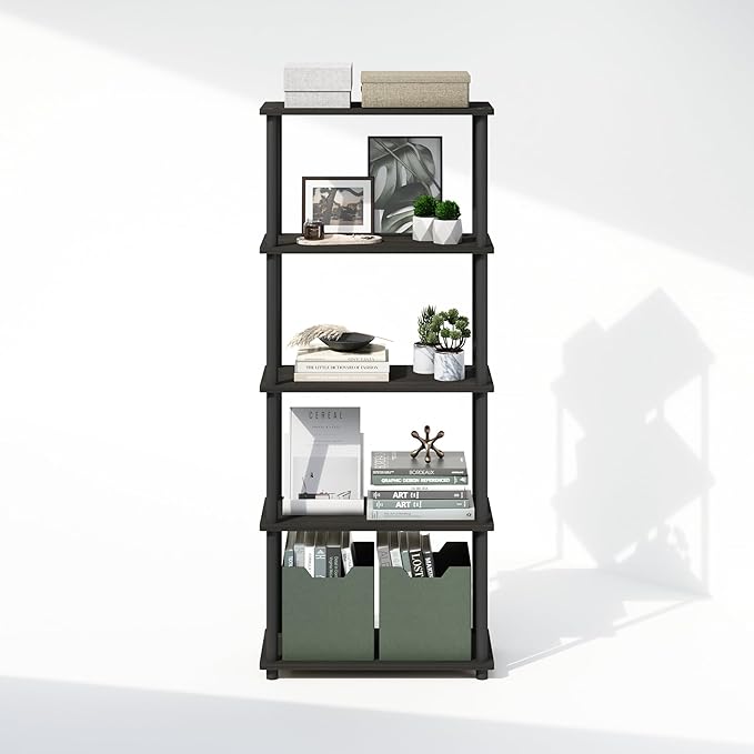 Furinno Turn-N-Tube 5-Tier Multipurpose Compact Display Rack, Shelving Unit, Bookcase, Espresso/Black - LeafyLoom