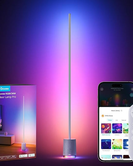 Govee Floor Lamp Pro, RGBIC LED Lamp with Bluetooth Speaker and White Noise, 2100 Lumens Standing Lamp, Works with Alexa, 16 Million Colors, Music Sync, Floor Lamp for Bedroom, Living Room, Gray - LeafyLoom
