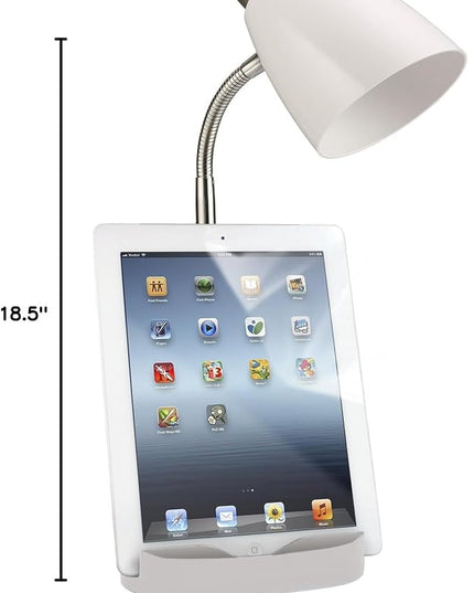 Simple Designs LD1002-WHT Gooseneck Organizer Desk Lamp with iPad Tablet Stand Book Holder, White - LeafyLoom