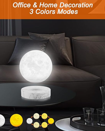 VGAzer Levitating Moon Lamp,Floating and Spinning in Air Freely with 3D Printing LED Moon Light Has 3 Colors for Unique Christmas Gifts,Room Decor (Marble Base 3 Colors) - LeafyLoom