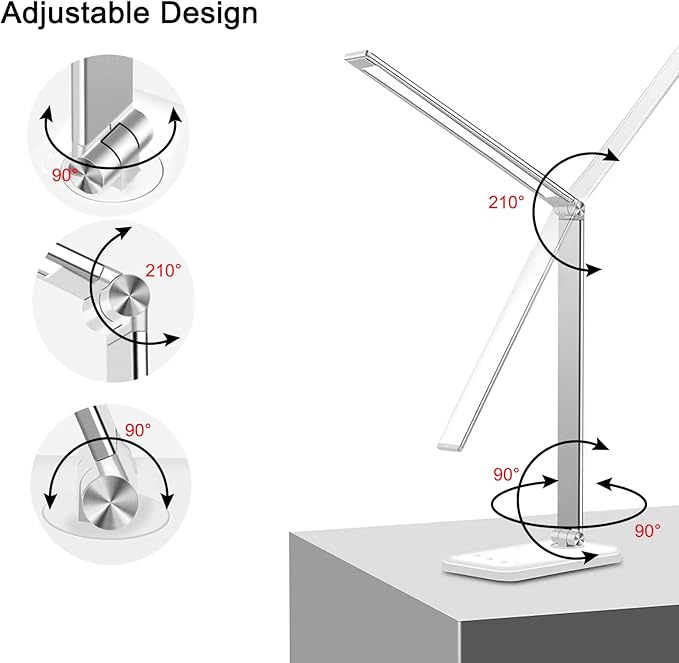 AFROG Multifunctional LED Desk Lamp with USB Charging Port, 5 Lighting Modes,5 Brightness Levels, Sensitive Control, 30/60 min Auto Timer, Eye-Caring Office Lamp，8W，5000K - LeafyLoom