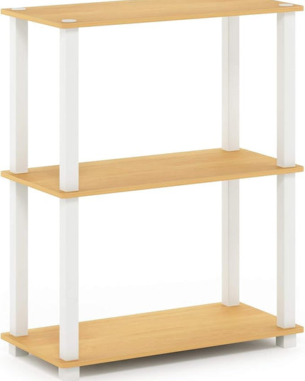 Furinno Turn-S-Tube 3-Tier Compact Multipurpose Shelf Display Rack, Square, Beech/White, 3-Tier Square Tubes - LeafyLoom