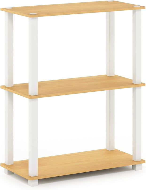 Furinno Turn-S-Tube 3-Tier Compact Multipurpose Shelf Display Rack, Square, Beech/White, 3-Tier Square Tubes - LeafyLoom