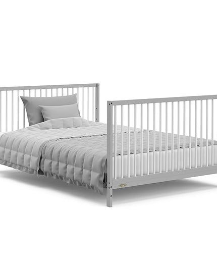 Graco Teddi 5-in-1 Convertible Crib with Drawer (Pebble Gray with White) – GREENGUARD Gold Certified, Crib with Drawer Combo, Full-Size Nursery Storage Drawer, Converts to Toddler Bed - LeafyLoom