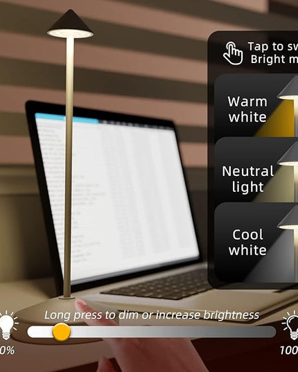 Cordless Table Lamp, Portable LED Desk Lamp 5200mAh Battery Operated, Waterproof Outdoor Lamp with Contact Charging Base, 13.8'' touch lamp for Home/Office/Bars/Coffee Shop Night Light (Grey - LeafyLoom
