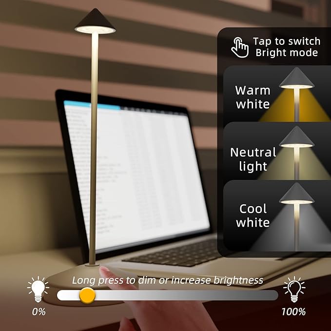 Cordless Table Lamp, Portable LED Desk Lamp 5200mAh Battery Operated, Waterproof Outdoor Lamp with Contact Charging Base, 13.8'' touch lamp for Home/Office/Bars/Coffee Shop Night Light (Grey - LeafyLoom