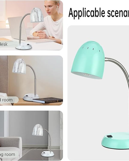 Eye-Caring Table Lamp of Simple Designs Home E26 Led Screw Basic Metal Desk Lamp with Flexible Gooseneck Hose Neck Study Lamp for Bedroom Office Living Room Convenient On/Off Switch(Green) - LeafyLoom